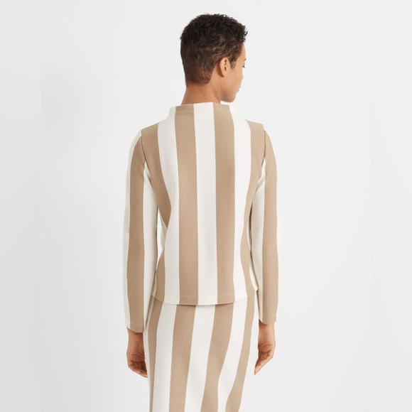 Club Monaco Striped Mockneck Top - White Khaki Vertical Stripes - size L - Picture 3 of 14